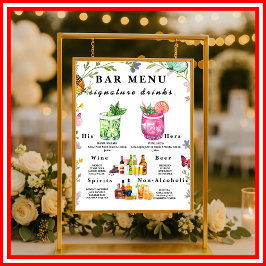 Floral Boho Wildblume Bar Menü Wedding Drink Zeich Poster