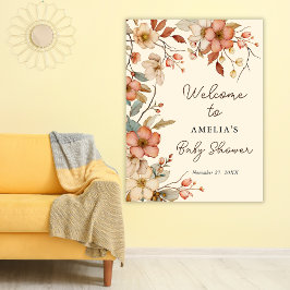 Floral Boho Wildblume Ivory Baby Dusche Willkommen Poster