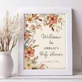 Floral Boho Wildblume Ivory Baby Dusche Willkommen Poster