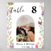 Floral Boho Wildblume Wedding FOTO Tischnummer Poster (Vorne)