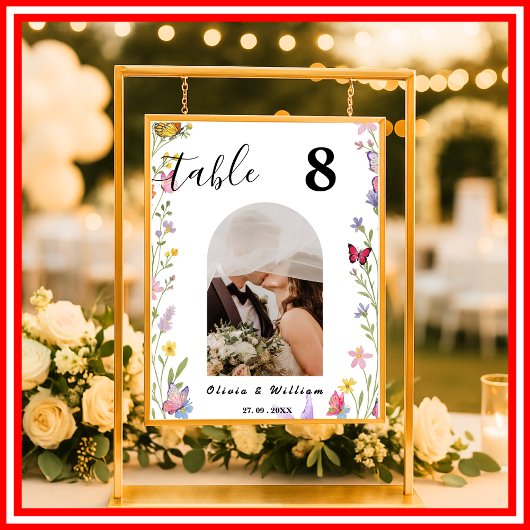 Floral Boho Wildblume Wedding FOTO Tischnummer Poster