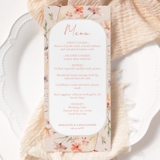 Floral Boho Wildblume Wedding Menükarte