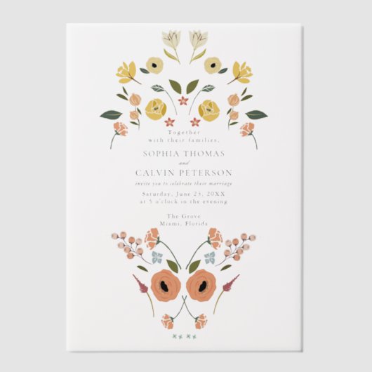 Floral Boho Wildblume Wedding Pergament Einladungen (Vorderseite)