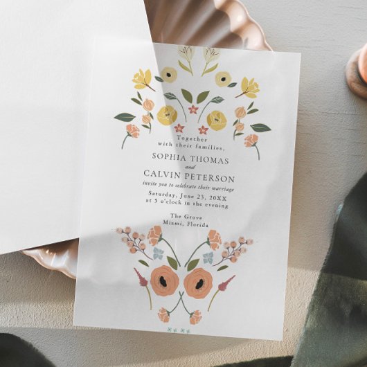 Floral Boho Wildblume Wedding Pergament Einladungen