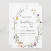 Floral Boho Wildblume Wreath Botanische Hochzeit I Einladung (Vorne/Hinten)