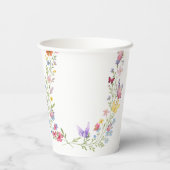 Floral Boho Wildblumen Monogram Butterfly Wedding Pappbecher (Rückseite)