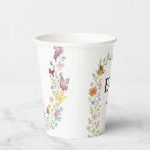 Floral Boho Wildblumen Monogram Butterfly Wedding Pappbecher (Rechts)