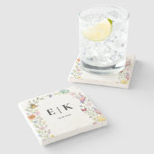 Floral Boho Wildblumen Monogram Butterfly Wedding Steinuntersetzer (Seitenansicht)