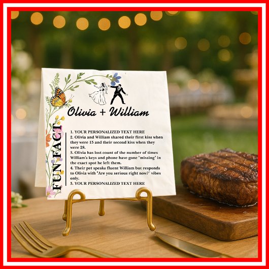 Floral Boho Wildblumen Monogram FUN FACT Wedding Serviette