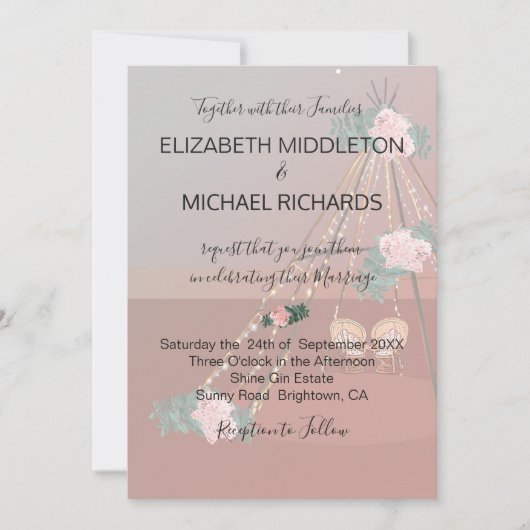 Floral Boho Wüste Rustikaler Tee / Tipi Wedding Einladung (Vorderseite)