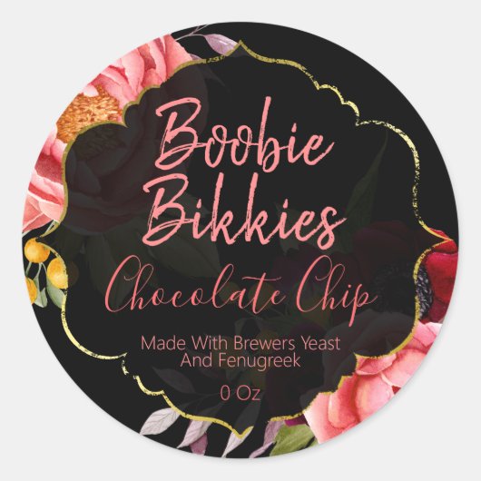 Floral Boobie Bikkies Lactation Labels Runder Aufkleber (Vorderseite)
