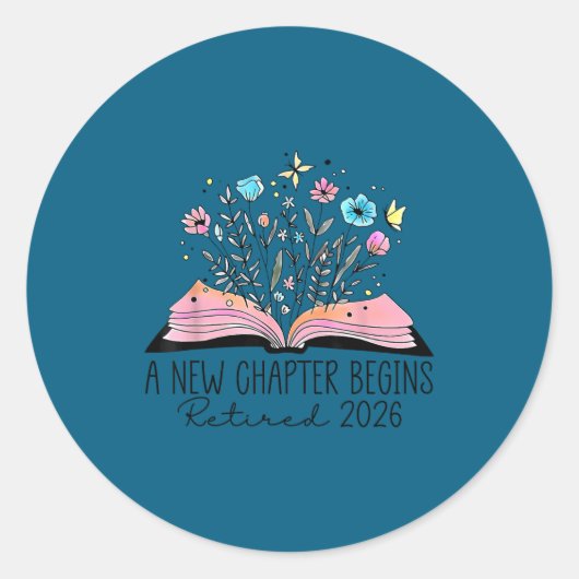 Floral Book A New Chapter Begins Retired 2026 Reti Runder Aufkleber (Vorderseite)