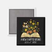 Floral Book A New Chapter Begins Retired Retiremen Magnet (Vorderseite/Rückseite)
