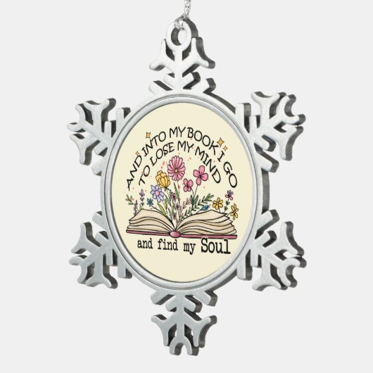 Floral Book Lover Schneeflocken Zinn-Ornament (Rechts)