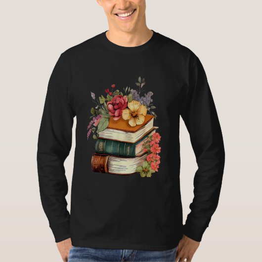 Floral Book Stack Reading Book  Old Books Flowers T-Shirt (Vorderseite)