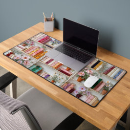 Floral Bookshelf Desk Mat | Book Lover Mouse Pad Schreibtischunterlage