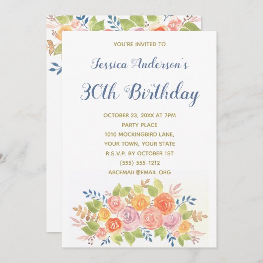 Floral Boquet 30. Geburtstag Einladung (Vorne/Hinten)