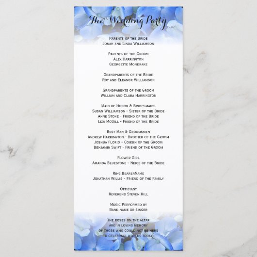 Floral Border Blue Hydrangea Wedding Tall Program Programm (Rückseite)