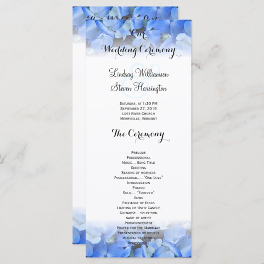 Floral Border Blue Hydrangea Wedding Tall Program Programm (Vorne/Hinten)