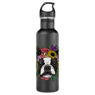 Floral Boston Terrier Botanische Pflanze Blume Wel Edelstahlflasche