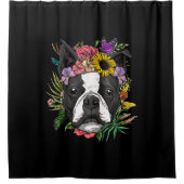 Floral Boston Terrier Dog Spring Nature Dog Liebha Duschvorhang (Vorderseite)