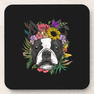 Floral Boston Terrier Dog Spring Nature Dog Liebha Getränkeuntersetzer