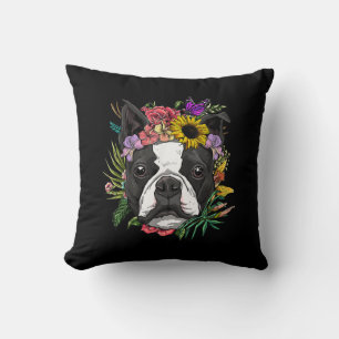 Floral Boston Terrier Dog Spring Nature Dog Liebha Kissen