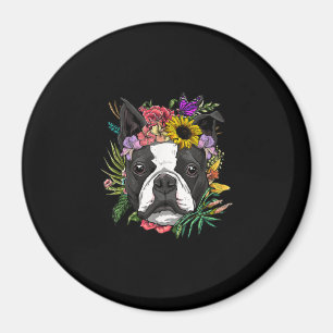 Floral Boston Terrier Dog Spring Nature Dog Liebha Magnet