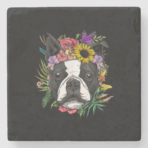 Floral Boston Terrier Dog Spring Nature Dog Liebha Steinuntersetzer