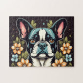 Floral Boston Terrier Puzzle (Horizontal)
