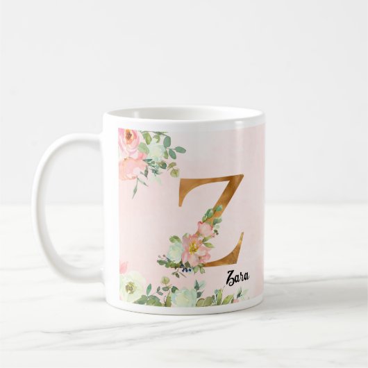 Floral Botanical Gold Initial Letter Z Coffee Mug Kaffeetasse (Links)