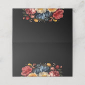 Floral Botanical Moody Black Wedding Platzkarte (Außenseite Aufgefaltet)