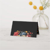 Floral Botanical Moody Black Wedding Platzkarte (Rückseite)