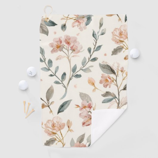 Floral Botanical Watercolor Leaves Beige Painted Golfhandtuch (Insitu)