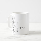 Floral Botanisches Monogramm "E" Custom Text Elega Kaffeetasse (Vorderseite Links)