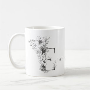 Floral Botanisches Monogramm "E" Custom Text Elega Kaffeetasse