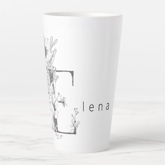 Floral Botanisches Monogramm "E" Custom Text Elega Milchtasse (Vorderseite)