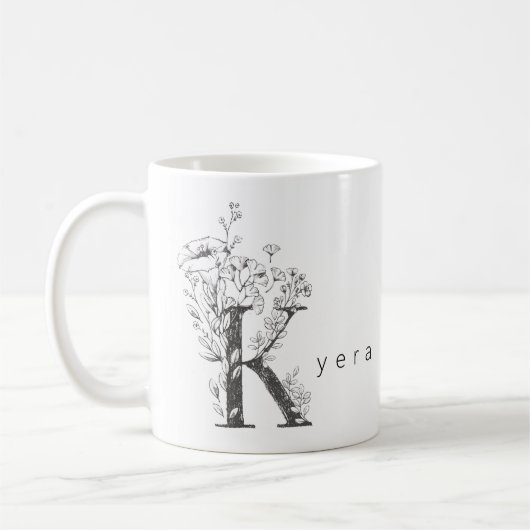 Floral Botanisches Monogramm "K" Custom Text Elega Kaffeetasse (Links)