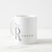 Floral Botanisches Monogramm "R" Custom Text Elega Kaffeetasse (Vorderseite Links)