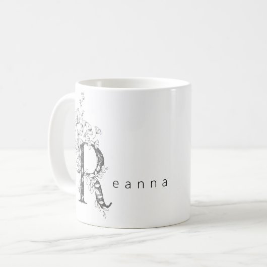 Floral Botanisches Monogramm "R" Custom Text Elega Kaffeetasse (Vorderseite Links)