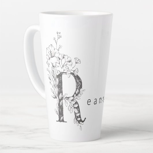 Floral Botanisches Monogramm "R" Custom Text Elega Milchtasse (Linke Ecke)