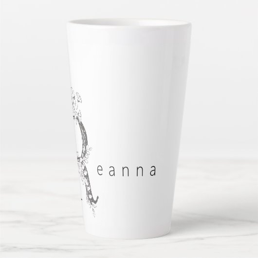 Floral Botanisches Monogramm "R" Custom Text Elega Milchtasse (Vorderseite)