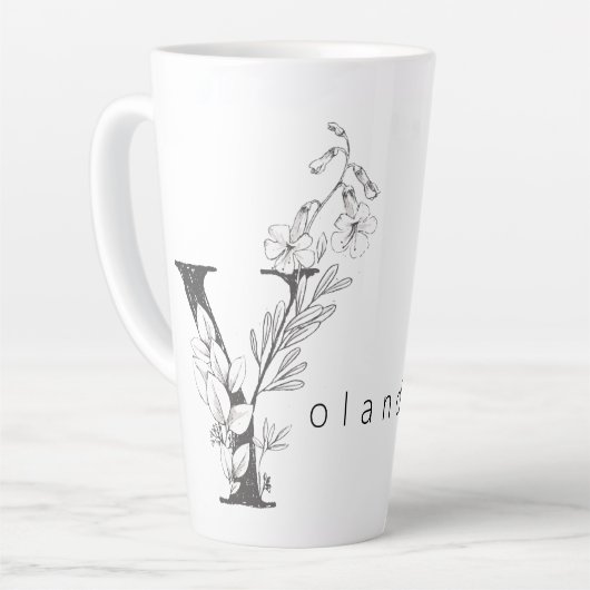Floral Botanisches Monogramm "Y" Custom Text Elega Milchtasse (Linke Ecke)