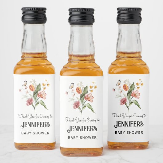 Floral Bouquet, Babydusche Vielen Dank, Alkoholflaschenetikett (Flaschen)