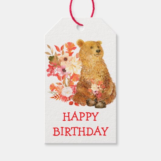 Floral Bouquet Bear Rabbit Birthday Geschenkanhänger (Vorderseite)