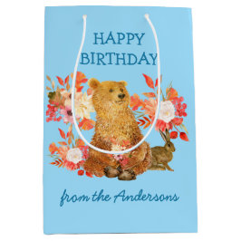 Floral Bouquet Bear Rabbit Birthday Geschenktasche Mittlere Geschenktüte