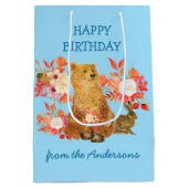 Floral Bouquet Bear Rabbit Birthday Geschenktasche Mittlere Geschenktüte (Rückseite)