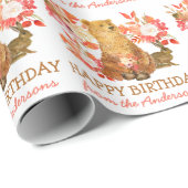 Floral Bouquet Bear Rabbit Birthday Wrapping Paper Geschenkpapier (Rolleneckpunkt)