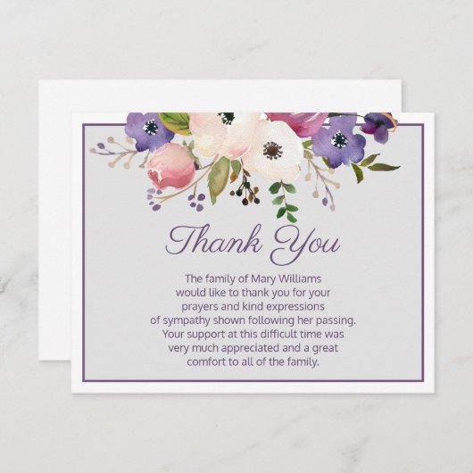 Floral Bouquet Beerdigung Danke Note Card (Vorne/Hinten)