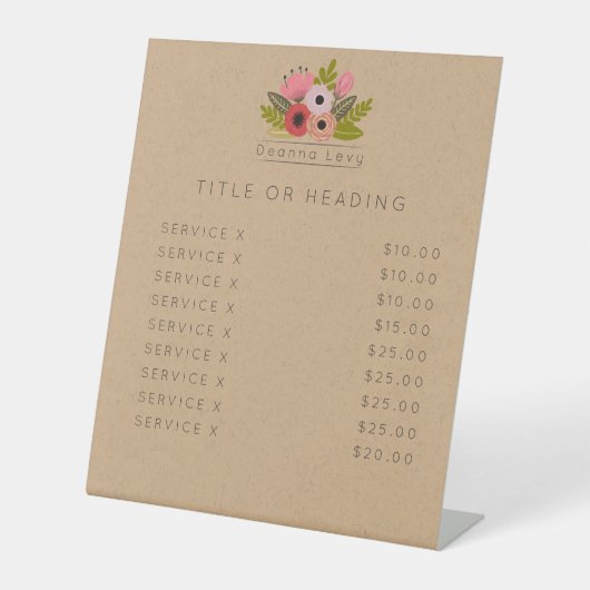 Floral Bouquet - benutzerdefiniertes, bearbeitbare Sockelschild (Vorderseite)